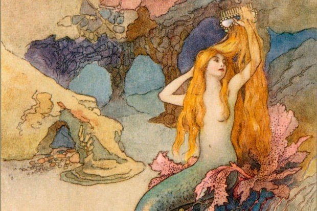 Illustratie van de oorsprong van de zeemeermin in mythologie en verhalen