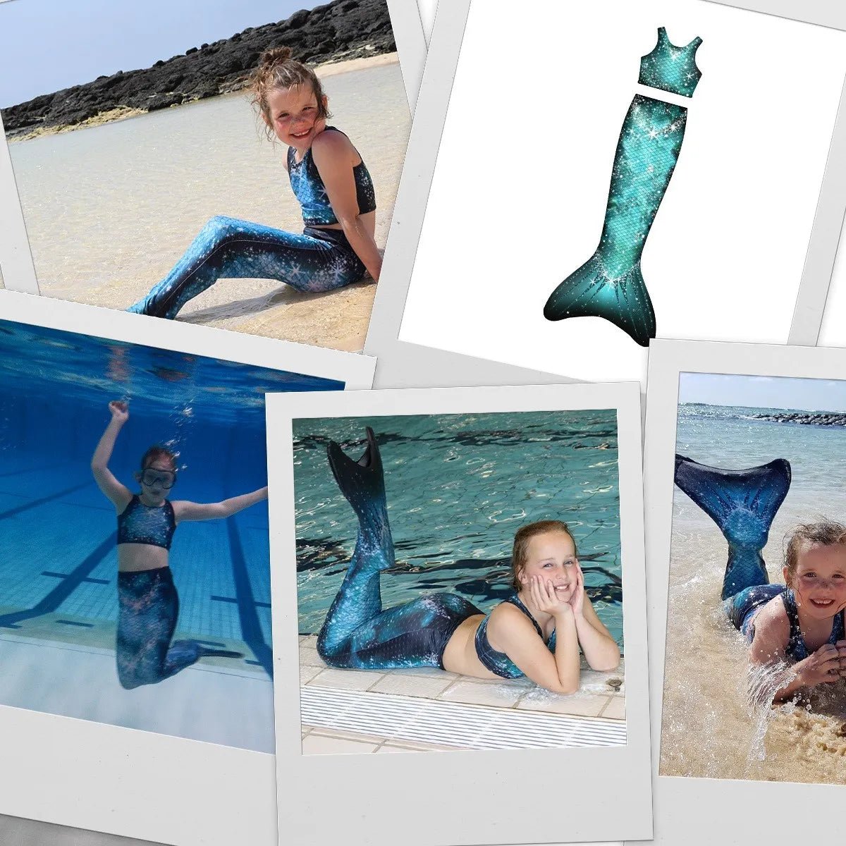 Kind gebruikt zeemeermin staart met monovin – Mermaid Sisters