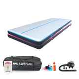 MMS AirTrack Advanced in blauw en roze, met accessoires en een draagtas, ideaal voor binnen- en buitensport.
